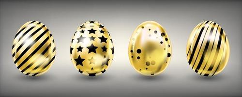 huevos de pascua dorados brillantes con decoración negra vector