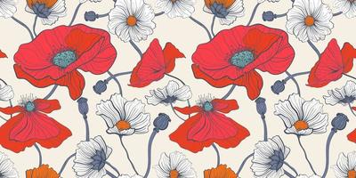 Summer meadow flowers for seamless pattern vector