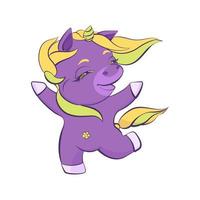 Cute little purple unicorn is skipping vector