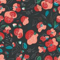 Red poppy seamless pattern in millefleur trend vector