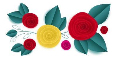 cortar flores de rosa de papel en viñeta vector