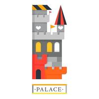 Fantasy medieval palace with towers and flags. Heart dragon fortress vector