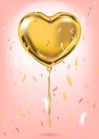 confeti de globo con forma de corazón de lámina de oro sobre fondo rosa. plantilla para celebración de cumpleaños, fiesta y eventos festivos vector