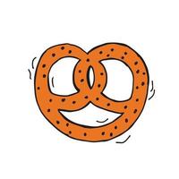 Oktoberfest 2022 - Beer Festival. Hand-drawn Doodle brezel with sesame seeds on a white background. German Traditional holiday. vector