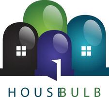 Vector light bulb and houses icon. Energy power in the house idea concept. Real Estate logo design icon.