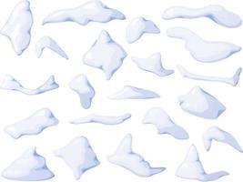 Snow caps and snowdrifts set. Snowy elements isolated on white background. Vector template in cartoon style