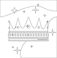 crown icon with sparkling star in black and white color for coloring books vector illustration EPS10