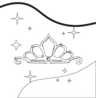 crown icon in black and white with sparkling star for coloring kid book vector illustration EPS10