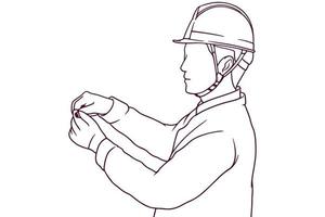 engineer with a helmet hand drawn style vector illustration