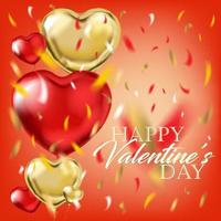 Golden red hearts with Happy Valentines Day vector