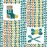 Pattern with yarn and knitted sock vector