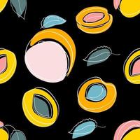 Seamless pattern Apricot on black background vector