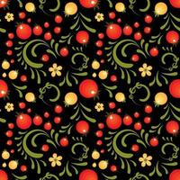 Red Currant floral pattern in Khokhloma style vector