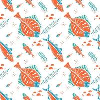 Flounder pattern in naive lino style vector