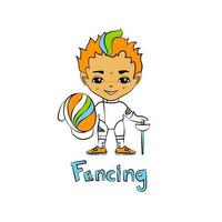 Boy fencer with a mask vector