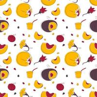 Pumpkin fruits and flowers seamless pattern vector