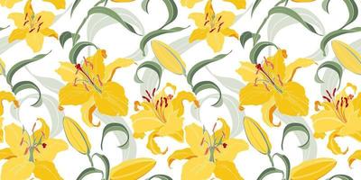 Floral seamless pattern with yellow lilies vector