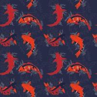 Dark blue seamless pattern with Japanese Koi Carp fishes vector