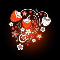 Strawberry bouquet in Khokhloma style vector