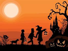 Silhouettes on horizont with halloween theme vector
