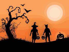 siluetas en horizont con tema de halloween vector