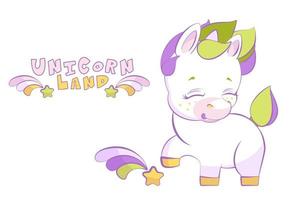 Cute little white unicorn pounding a hoof with shooting star vector