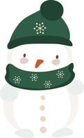 Navidad lindo muñeco de nieve en una ilustración de vector de bufanda sobre fondo blanco