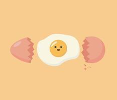 Cute cartoon character of fried eggs vector illustration isolated on yellow background
