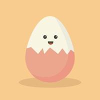 Cute cartoon character design of boiled egg vector illustration isolated on yellow background. Happy cute smiling funny kawaii boiled egg