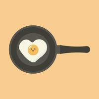 Cute Fried egg on Frying pan. Healthy morning breakfast with egg. Vector illustration