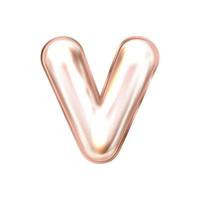 Perl pink foil inflated alphabet symbol, isolated letter V vector