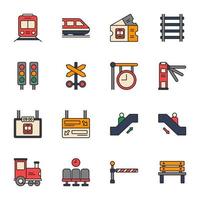 conjunto de iconos de línea llena de estación de tren vector