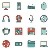 Computer Filled Line Icon Set Vector