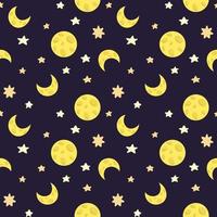 Vector pattern night sky with stars and moon