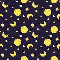 Vector pattern night sky with stars and moon