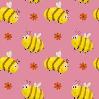 Vector pattern with bees on a pink background