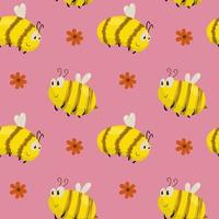 Vector pattern with bees on a pink background