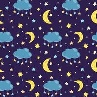 Vector pattern with night sky, stars and moon