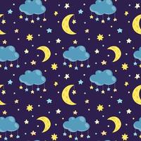 Vector pattern with night sky, stars and moon