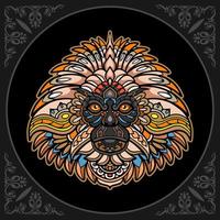 Cabeza de mono colorido artes mandala aislado sobre fondo negro vector