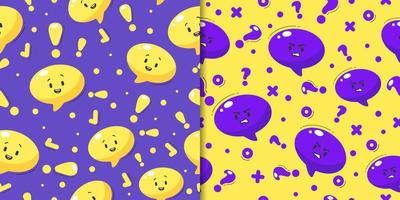 Bad and good symbols seamless pattern. Cartoon yellow purple abstract characters commas. vector