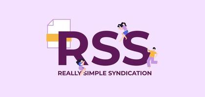 RSS really simple syndication. Business programming and coding technologies and web software. vector