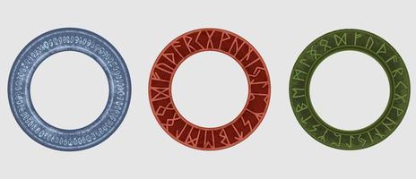 Runic frame ancient circle template set. Runic bronze green hoop, vector