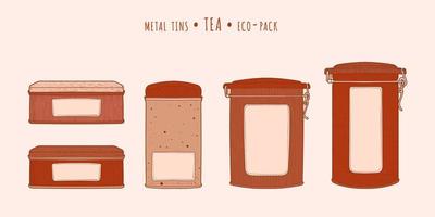 Tea metal tins with clip lid vector