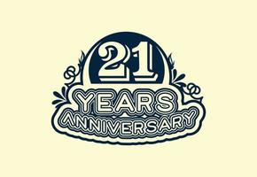 Diseño de logotipo y pegatina de aniversario de 21 años. vector