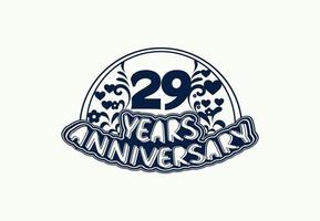 Diseño de logotipo y pegatina de aniversario de 29 años. vector