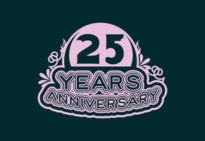 Diseño de logotipo y pegatina de aniversario de 25 años. vector