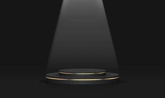 Abstract black gold podium empty room 3d shape with spot light design for product display presentation studio concept minimal wall scene vector