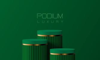 Abstract green gold podium empty room 3d shape design for product display presentation studio concept minimal wall scene vector