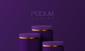 Abstract purple gold podium empty room 3d shape design for product display presentation studio concept minimal wall scene vector